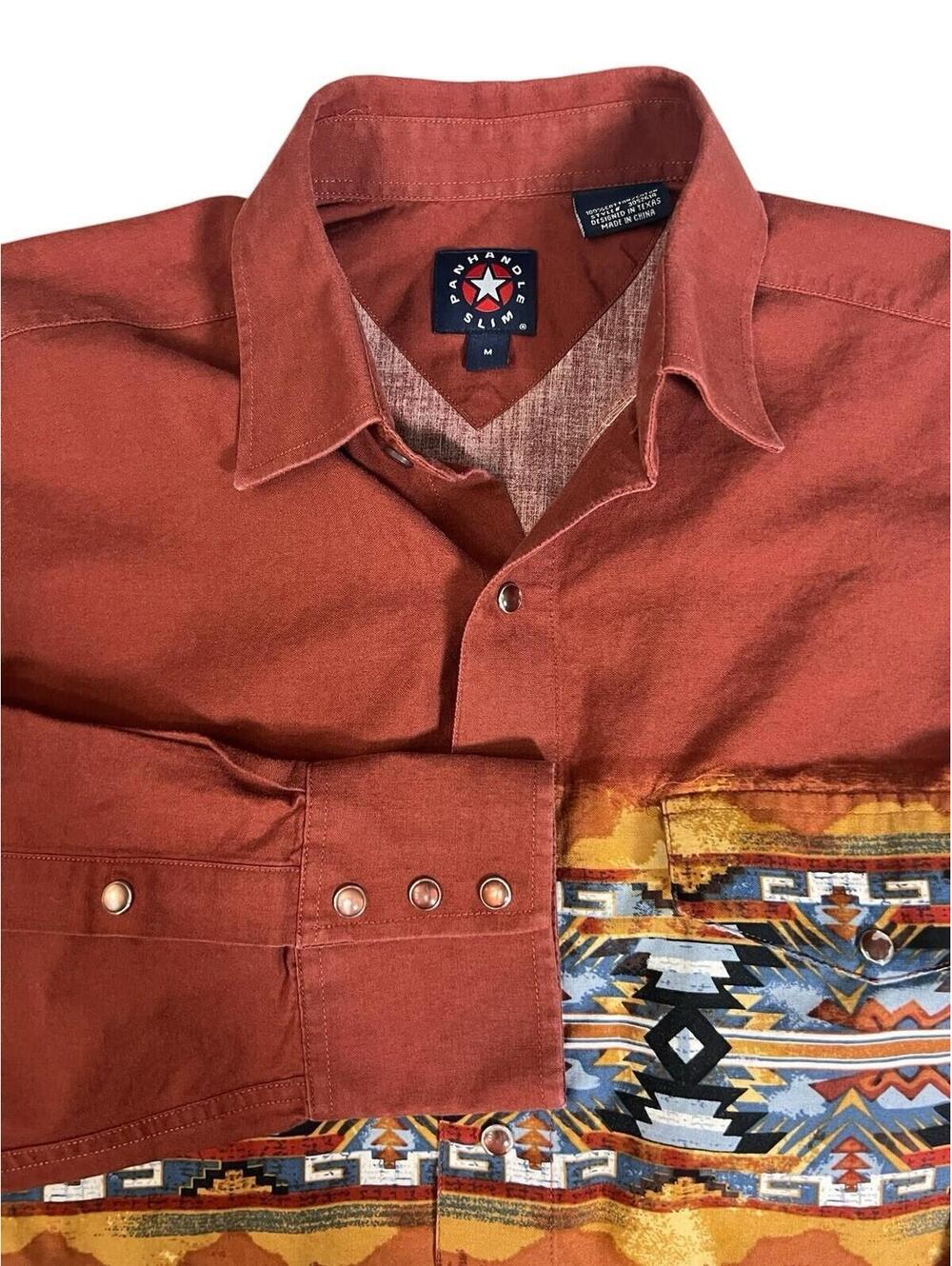 Panhandle Slim Men’s Medium Red Aztec Pearl Snap Button Down